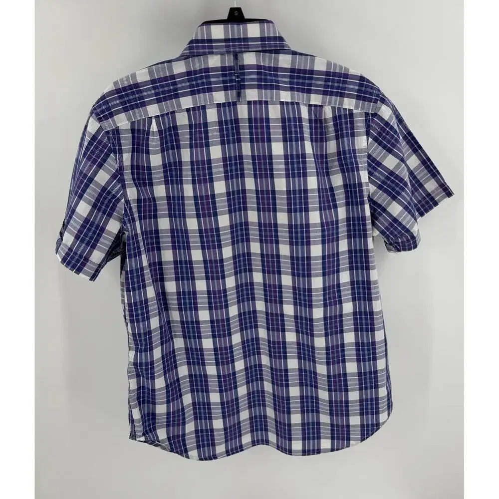 Banana Republic Tropical Blue Plaid Short Sleeve ButtonDown Collar Shirt Medium‎